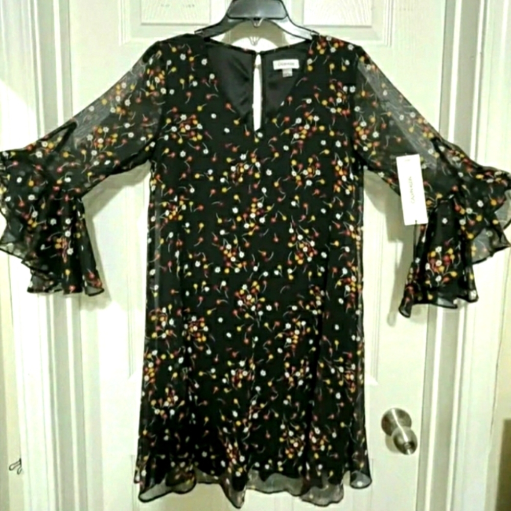 Calvin Klein Women’s Black Floral Dress - Knee Length - Size 4 - MSRP $99